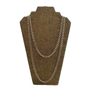 Vintage Monet Necklace Silver Tone Diamond Cut Curb Link Long Chain 54 In